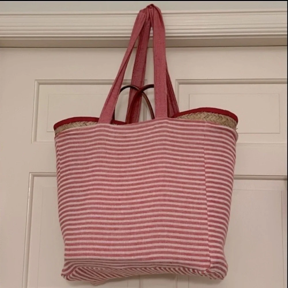 RLH Stripe Bag Red Natural Loom Weave Organic Cotton Travelin’ Light REwork NEW!